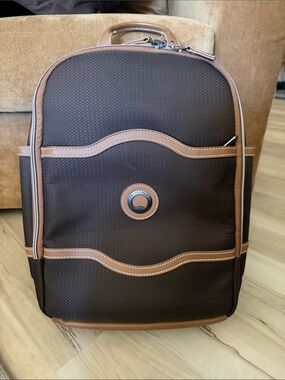 Delsey Paris Brown Travel Backpack with Contrast Trim